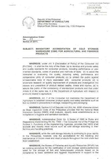 ecs.nmis|NMIS ADMINISTRATIVE ORDER NO. 21, S. 2010 .